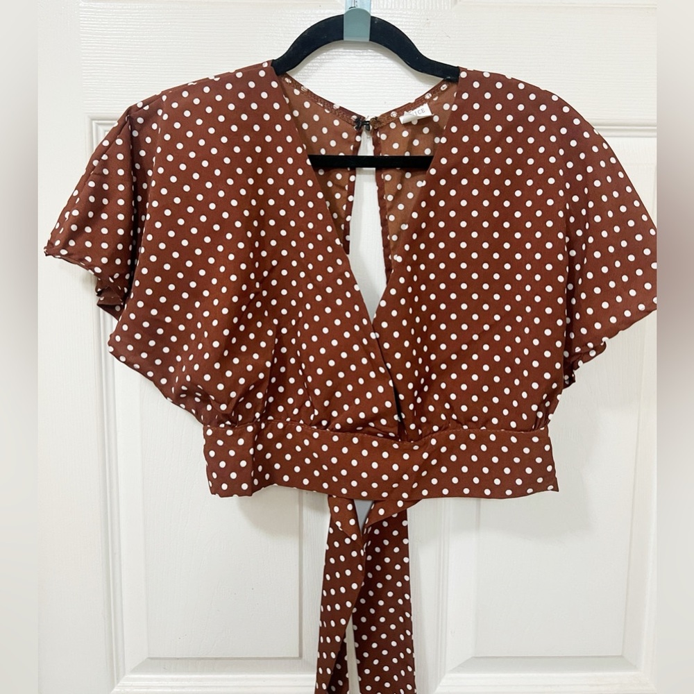 Brown & White Polka Dot Crop Top Size Medium